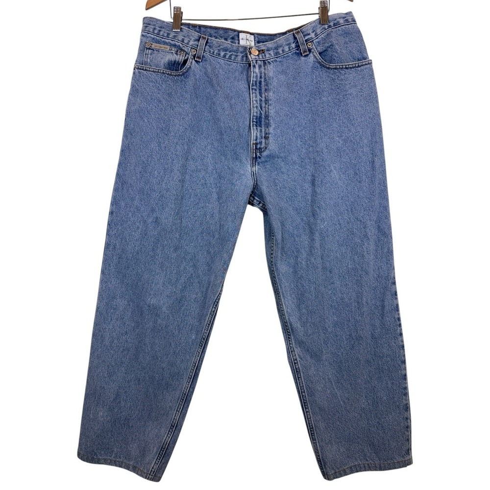Vintage Calvin Klein Jeans Mens 38X29** Blue DoubleStone Wash Easy Fit Denim 90s